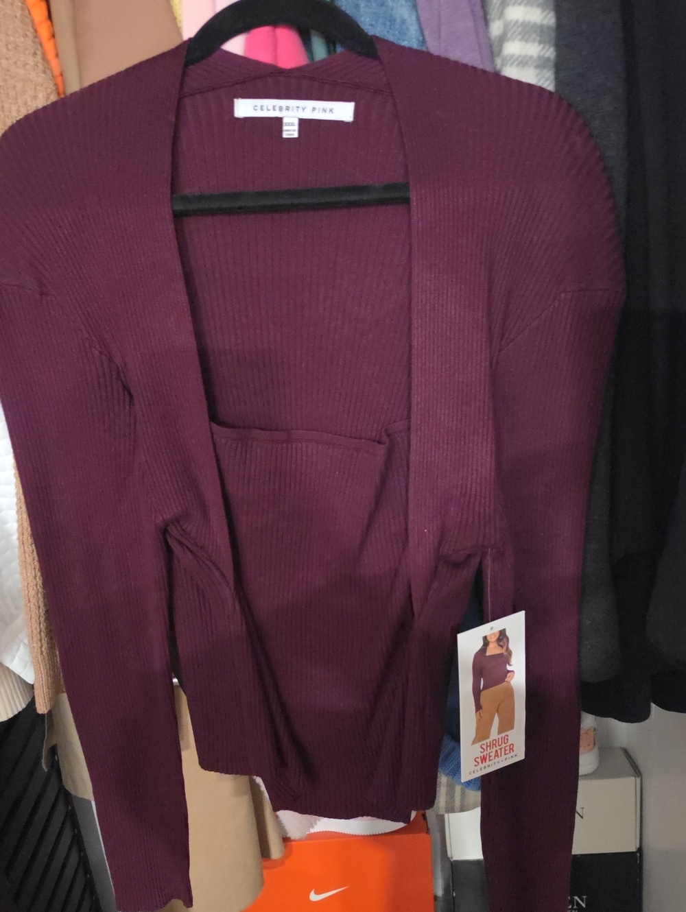 Celebrity Pink Burgundy Open-Front Ribbed Shrug
